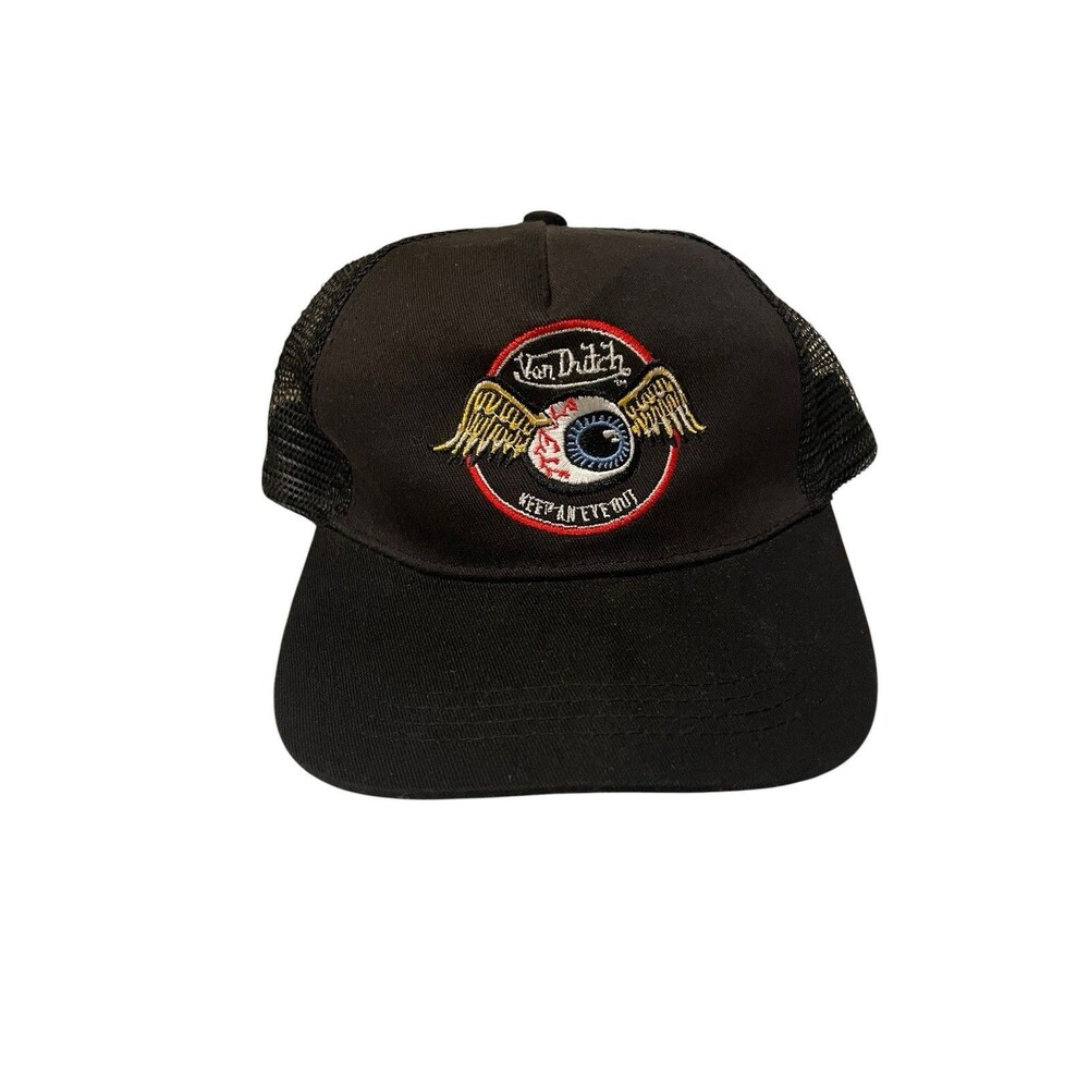 Von Dutch Keep An Eye Put Black Embroidered Trucker Cap Hat One Size
